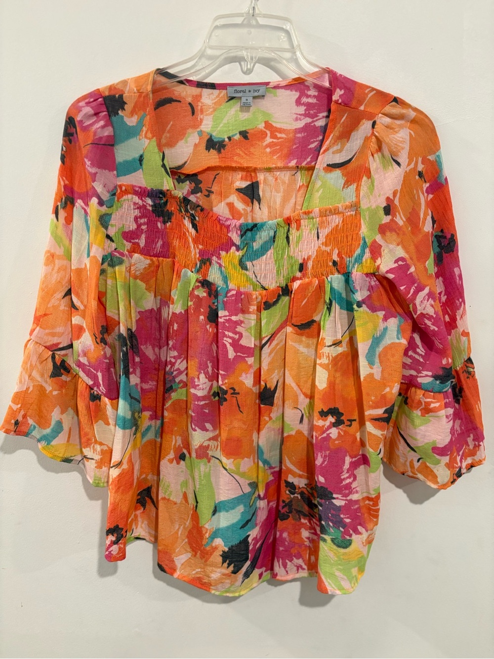 Floral & Ivy Colorful Floral Blouse Small Boho Top